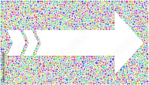 Sign of an arrow rounded by a cloud of harlequin circles