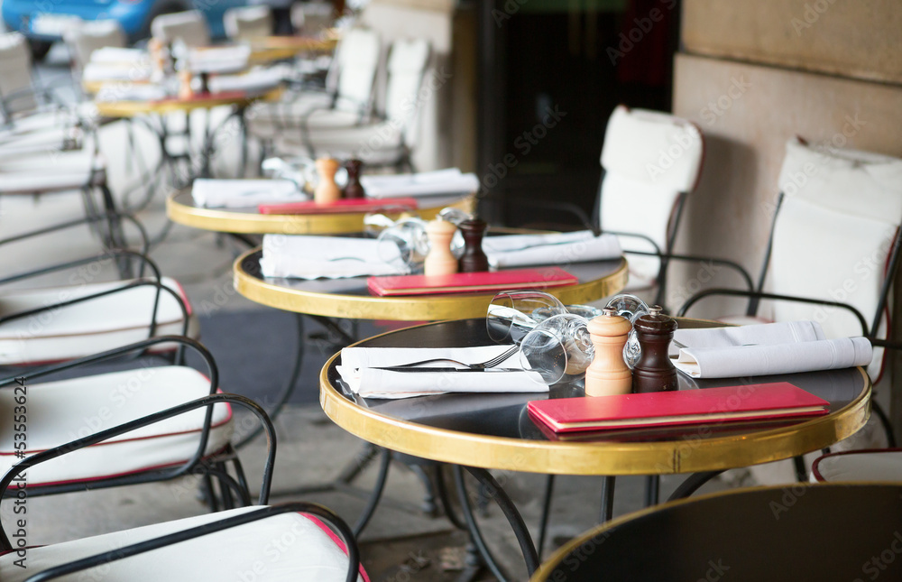 Tables of Parisian outdoor restaurant Tables of Parisian outdoor restaurant