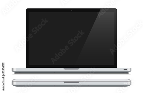 White laptop, closed and opened