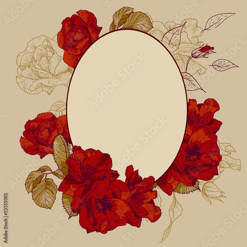 Vintage roses oval frame with space for your text