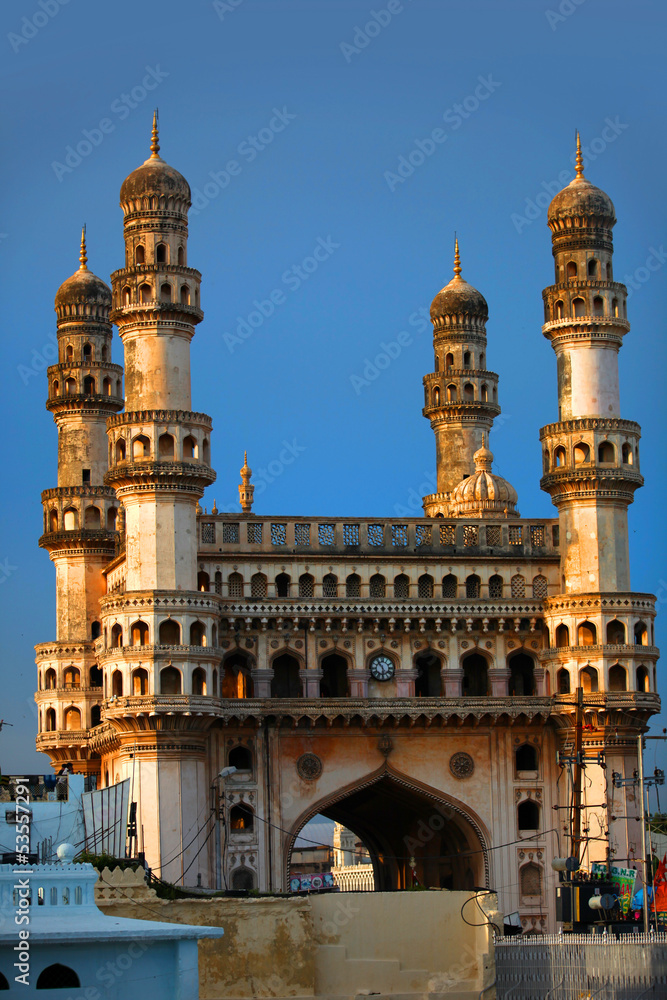 Historic Charminar monument against blue sky background