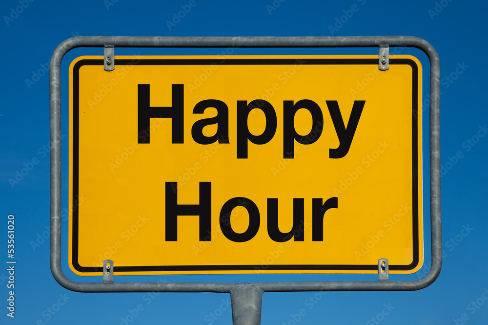 Ortsschild gelb HAPPY HOUR Ortsschild gelb HAPPY HOUR