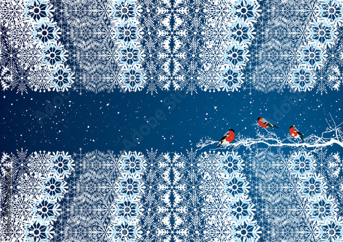 New Year greeting background with bullfinches