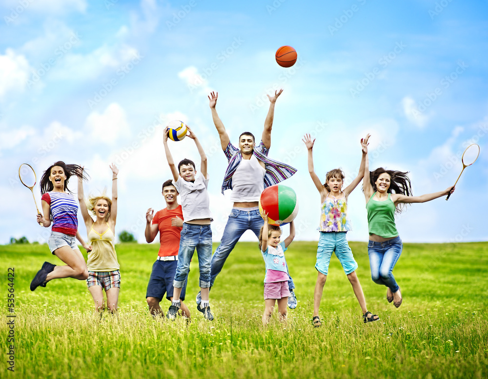 Obraz premium Group people with children running.