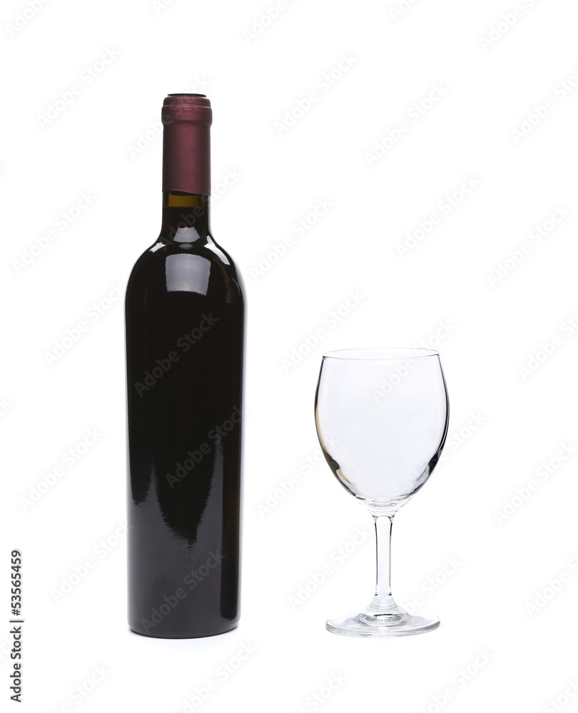 Red Wine bottle and glass on white background Red Wine bottle and glass on white background