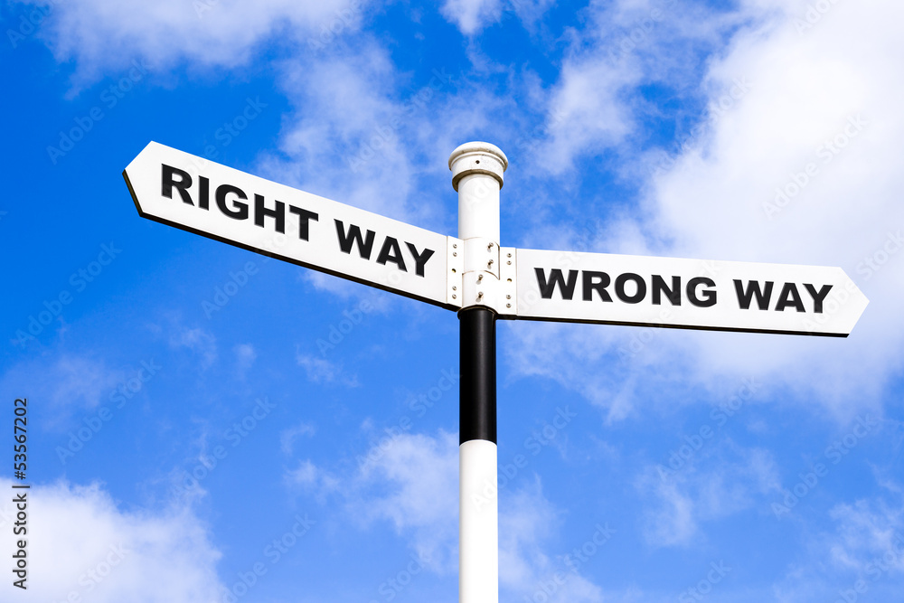 Obraz premium Right and wrong directional sign