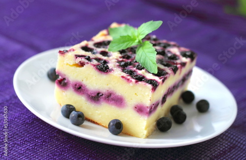 Baked cottage cheese pudding with blueberries