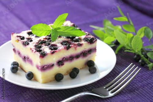 Baked cottage cheese pudding with blueberries