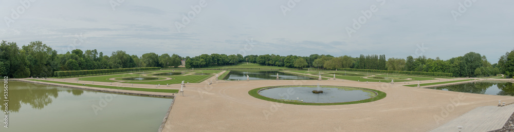 Garden of the Castle of Chantilly in France - Panoramic view