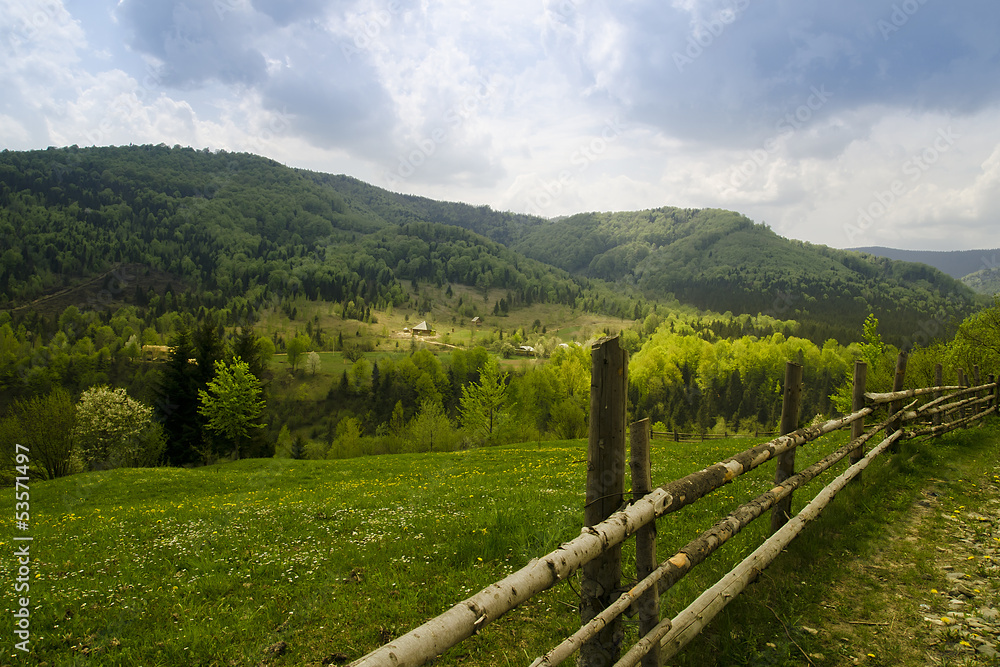 Idyllic rural view in the mountains landscape  Carpathian Europe