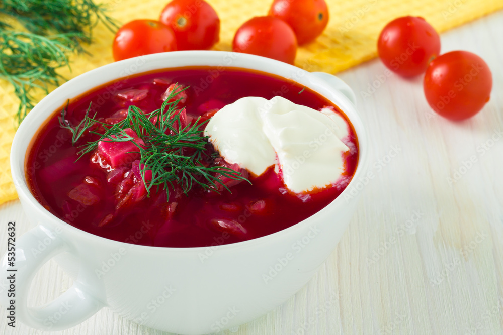 The plate of the Ukrainian borsch The plate of the Ukrainian borsch