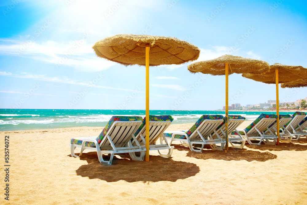 Vacation Concept. Spain. Beach Costa del Sol. Mediterranean Sea