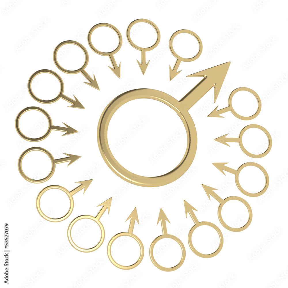 Zodiac symbol of masculinity with a lot of characters on the edg Stock