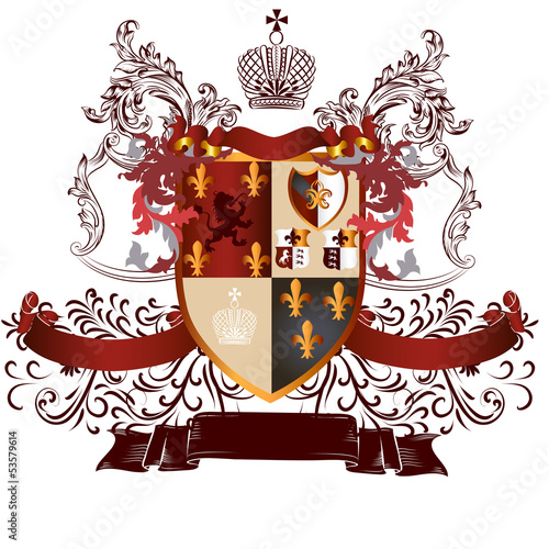 Classic heraldic design with coat of arms and shield in vintage