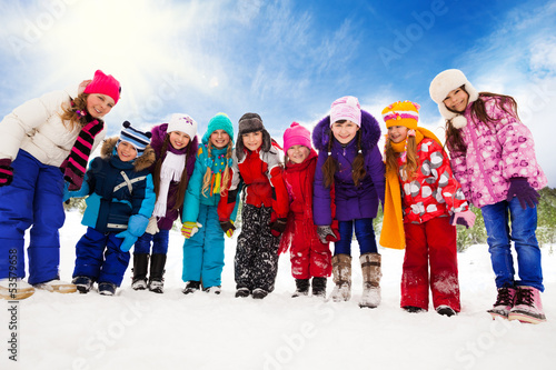 Many kids together on snow day