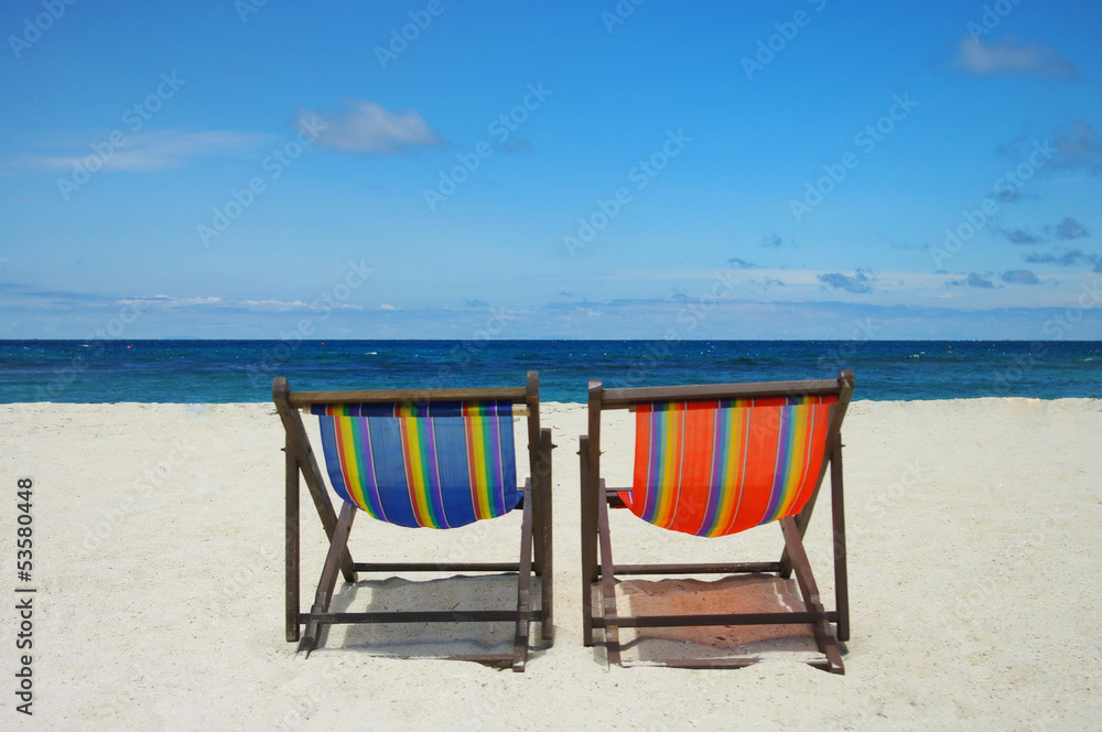 Beach chair with sea background