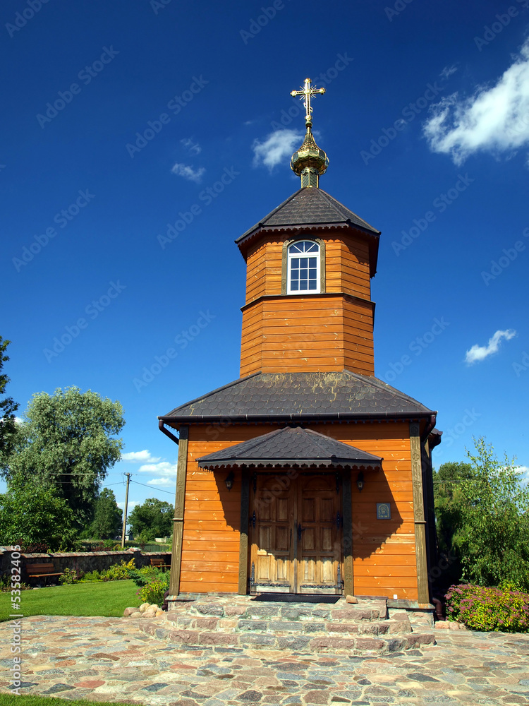 picturesque wooden Orthodox church in the village Kostomloty in