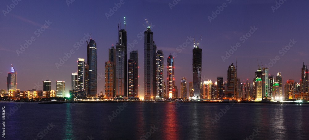 Obraz premium Left side of Dubai Marina including JBR from the Arabian Gulf