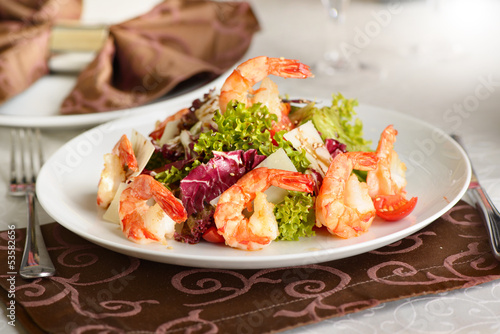 fresh salad with shrimps and lettuce