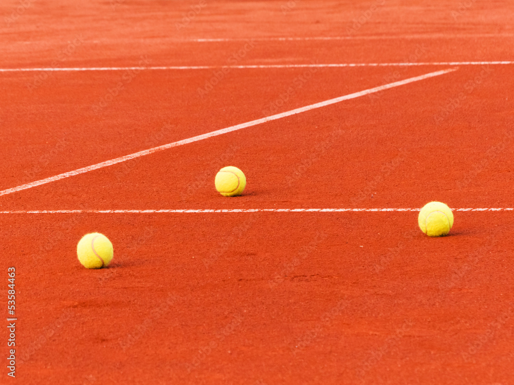 tennis court with balls