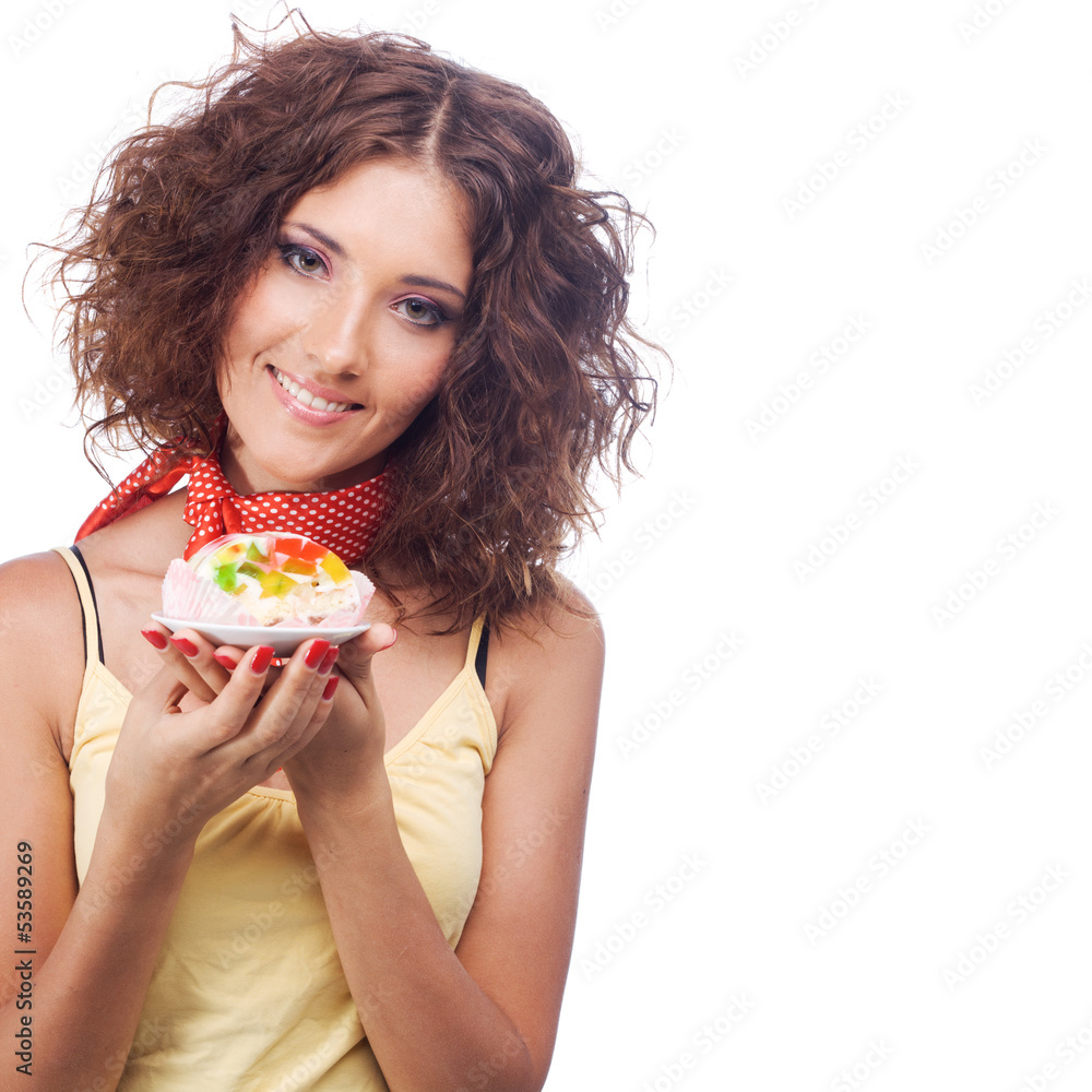 Lovely woman with a jelly cake Lovely woman with a jelly cake