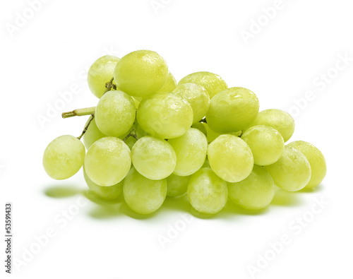 white grapes with drops of water, isolated on white with shadow.