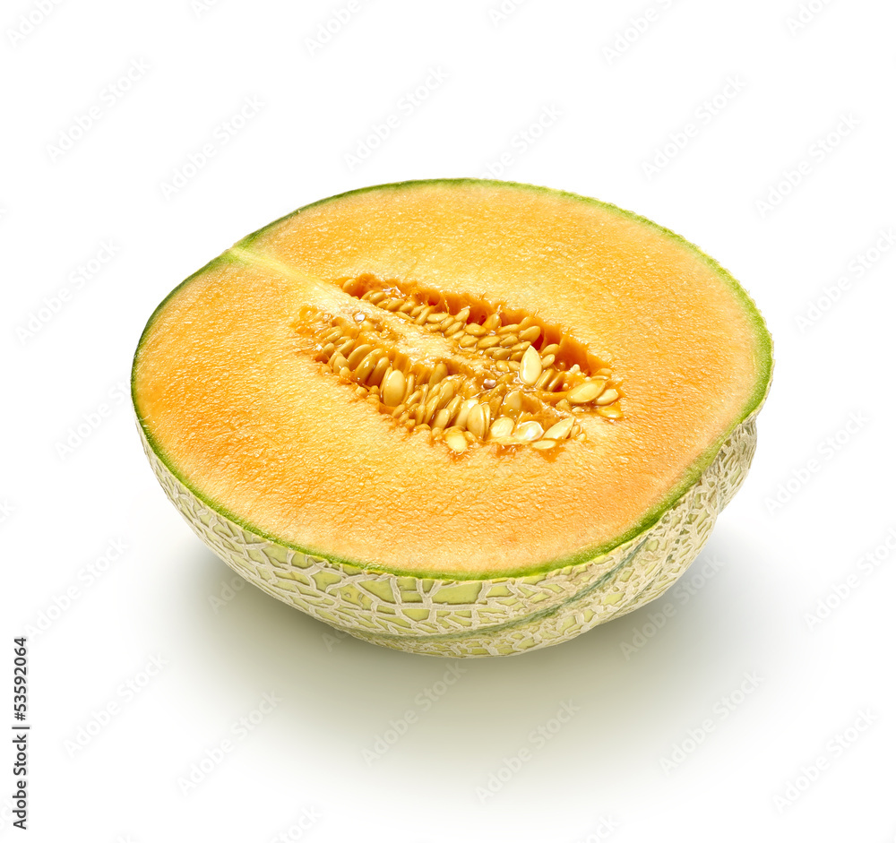 melon sliced in halve isolated on white background with shadow. melon sliced in halve isolated on white background with shadow.