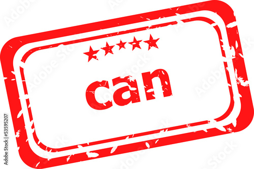 can on red rubber stamp over a white background