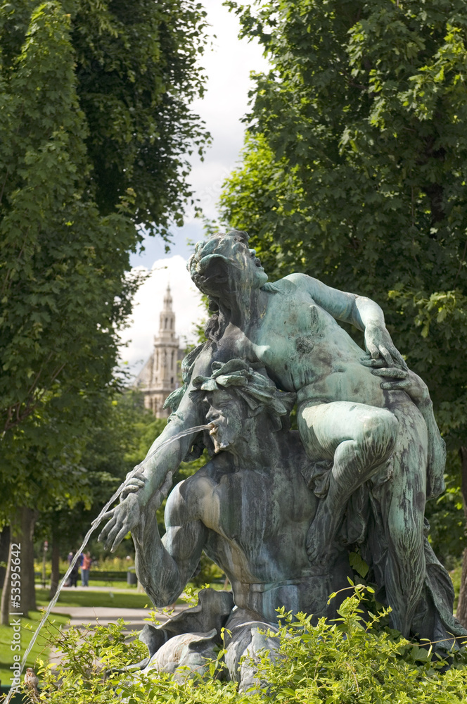 fountain sculpture Vienna Austria  park with museum in backgroun