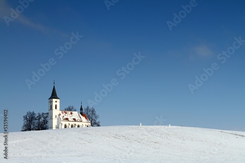 Village church and snowman, snowmen