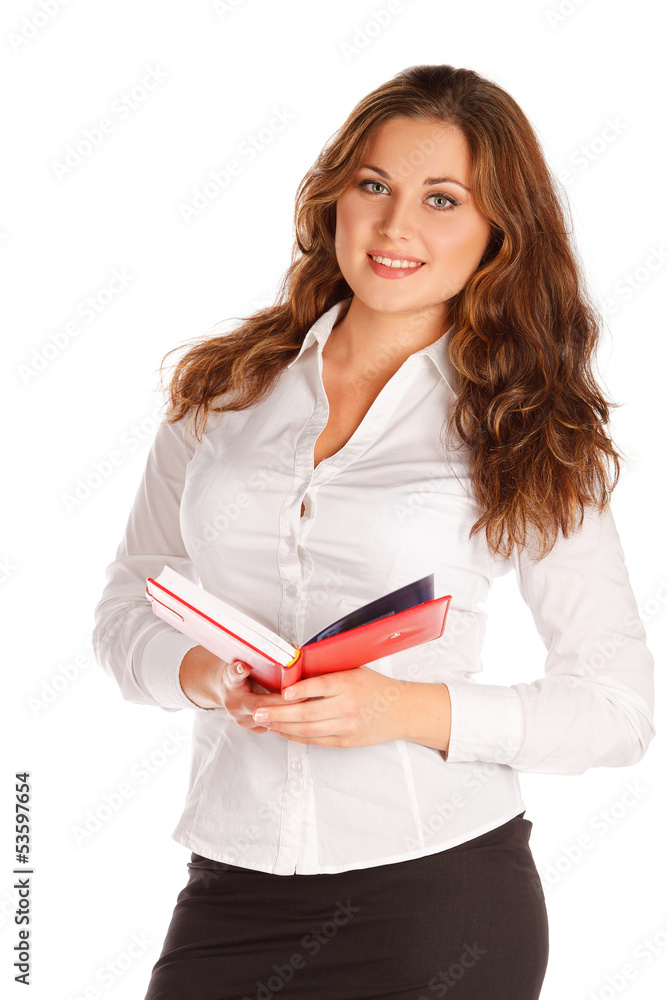 Charming young businesswoman isolated on white background Charming young businesswoman isolated on white background