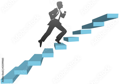 Business man running climb stairs