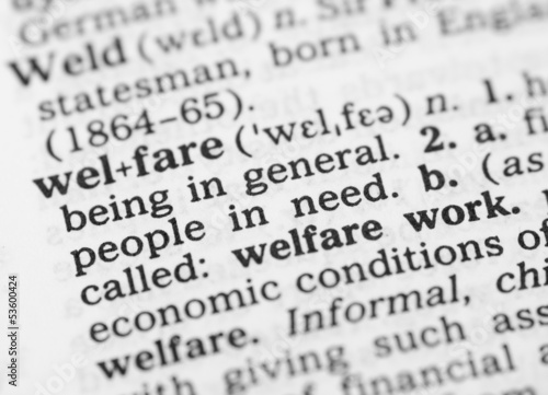 Macro image of dictionary definition of welfare