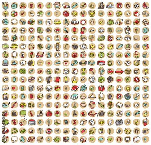 Collection of 289 school and education doodled icons