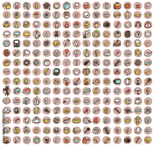 Collection of 225 doodled icons for every ocasion