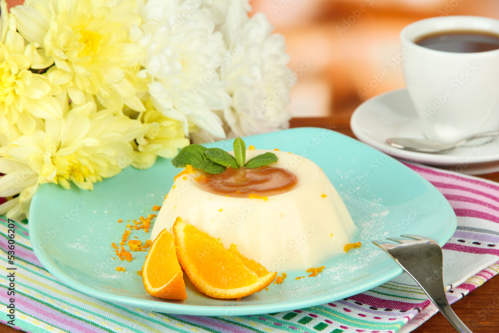 Panna Cotta with orange zest and caramel sauce, Panna Cotta with orange zest and caramel sauce,
