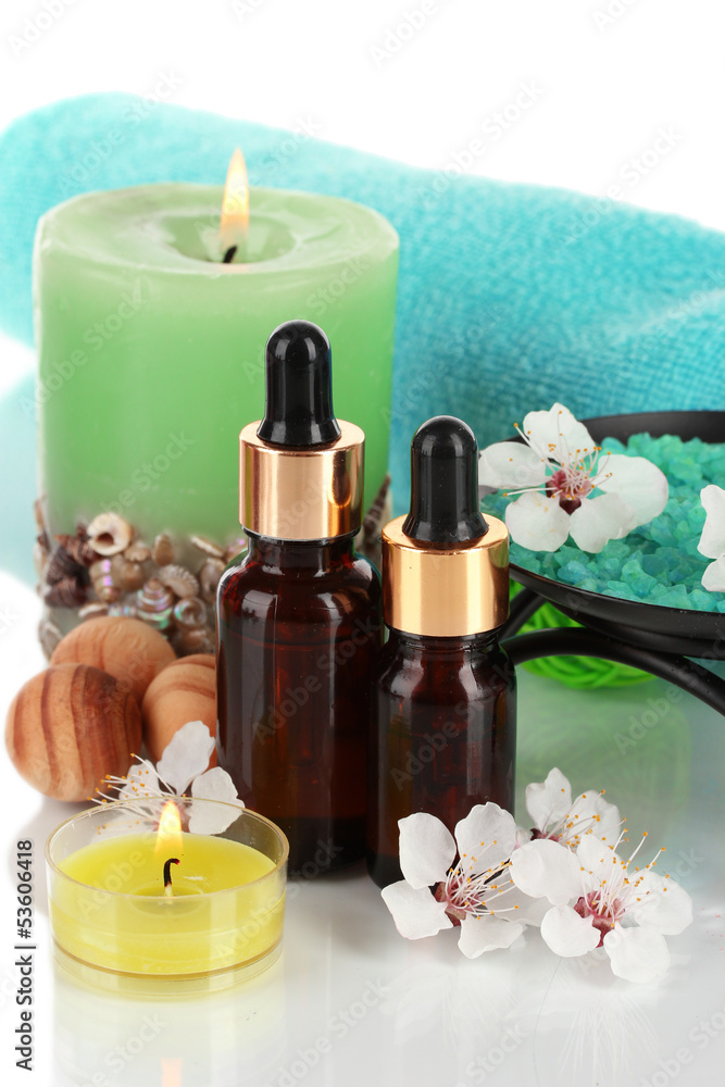 Spa composition with aroma oils isolated on white Spa composition with aroma oils isolated on white