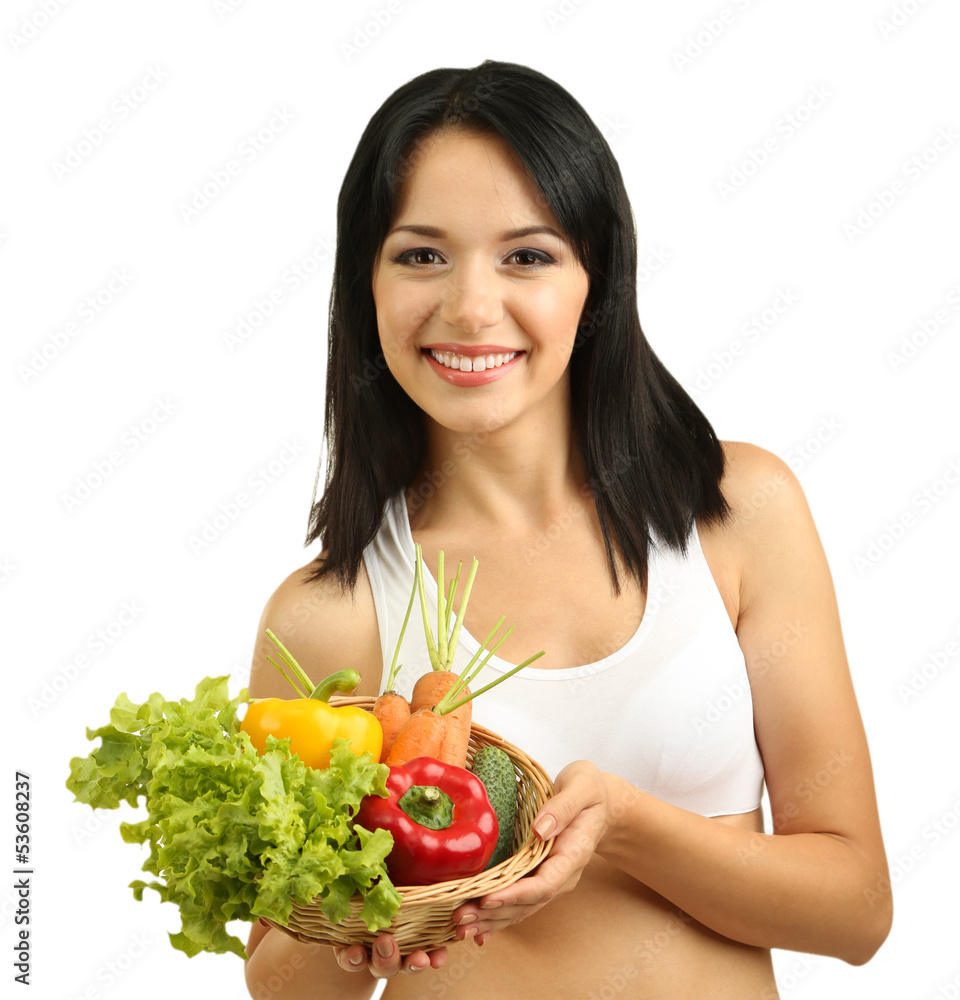 Girl with vegetables isolated on white Girl with vegetables isolated on white