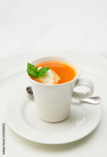 Gaspacho soup served in coffee cup
