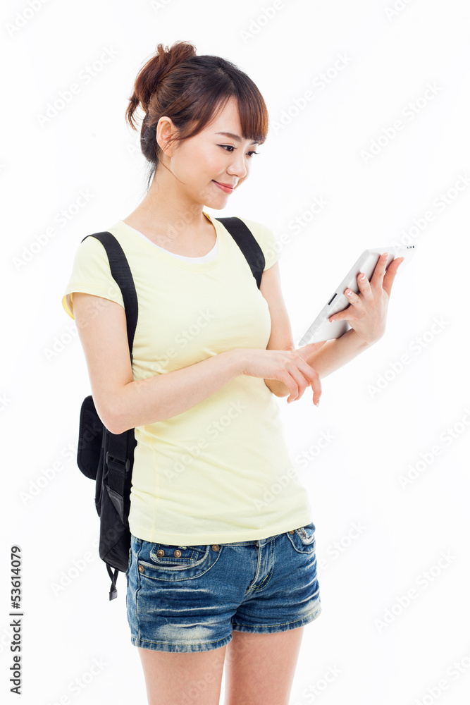Woman holding tablet computer. Woman holding tablet computer.