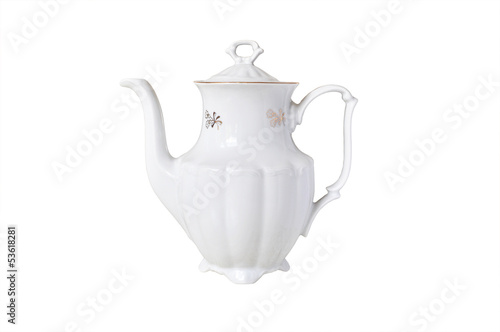 White porcelain teapot - white background