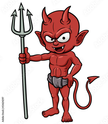 Vector illustration of devil cartoon holding a trident