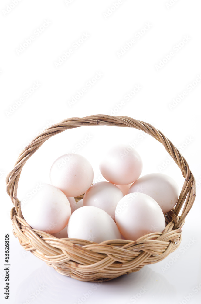 Fresh, eggs in basket on white background Fresh, eggs in basket on white background