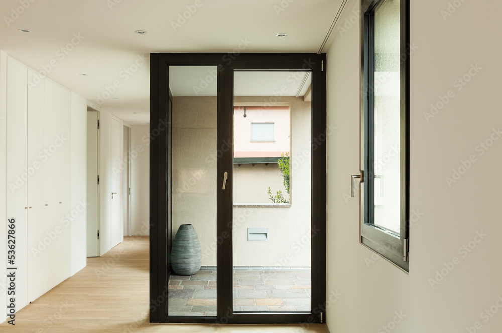 modern home interior, balcony view from the passage modern home interior, balcony view from the passage