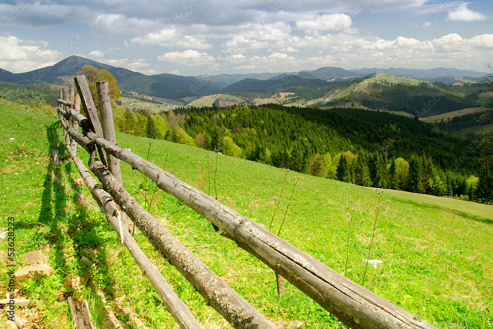 Fine country view in forest mountain. Carpathian, Ukraine.