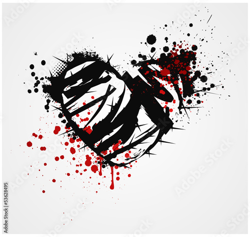 Black grunge heart with thorns