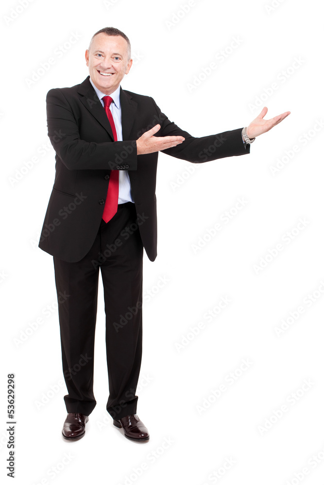 Businessman presenting, isolated on white background Businessman presenting, isolated on white background