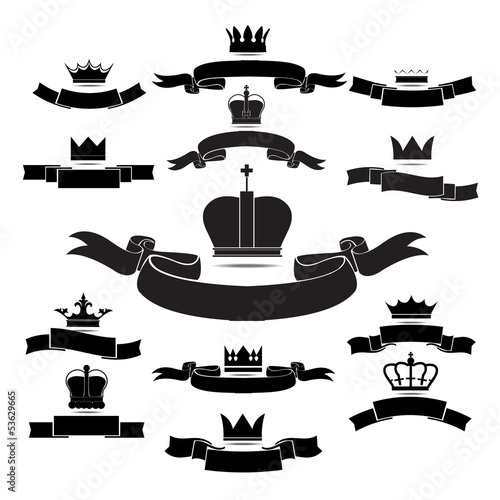 king and queen crown silhouette icon set isolated on white backg