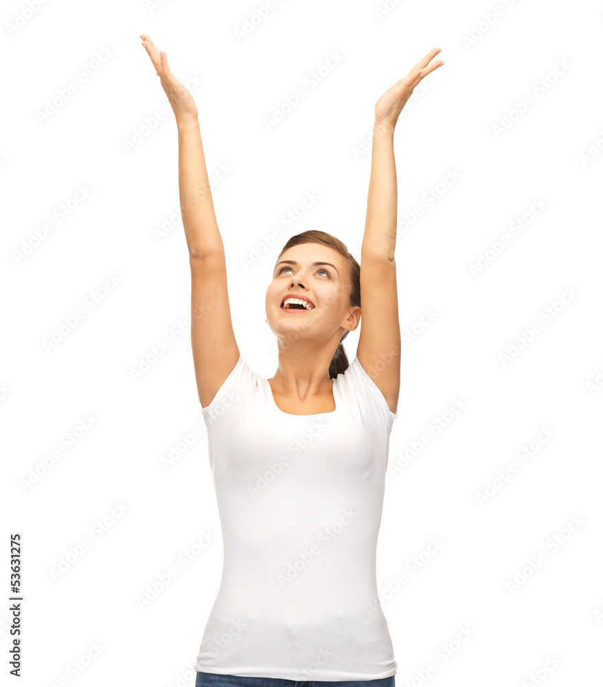 happy woman with hands up happy woman with hands up