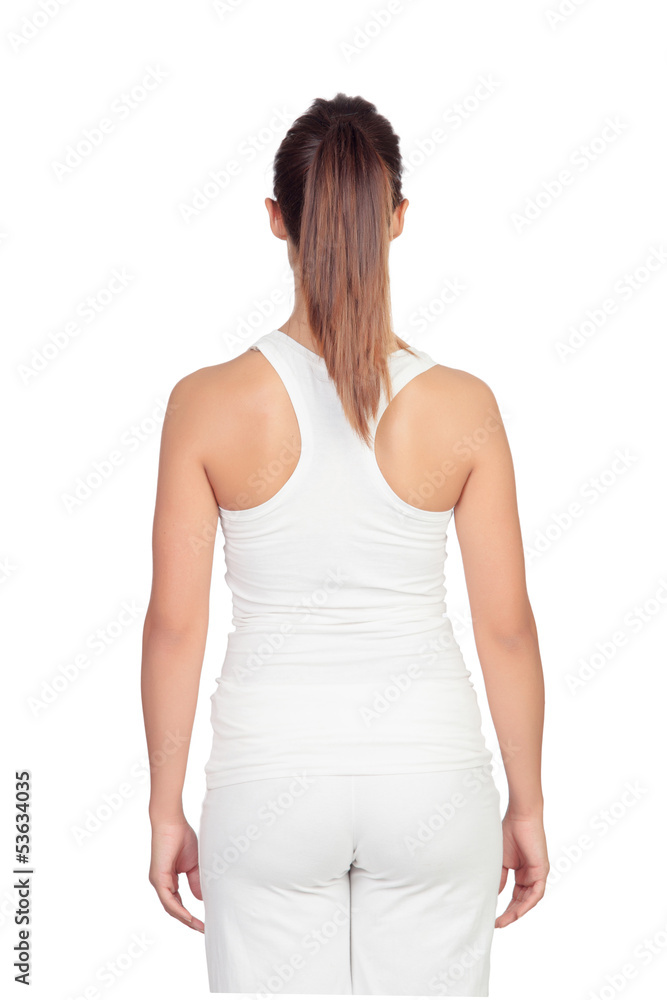 Woman back with comfortable clothes meditating Woman back with comfortable clothes meditating